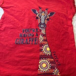 Fat Face Red Short Sleeve Tee with Giraffe Graphic